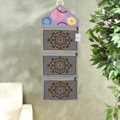 Kuber Industries Flower Design 2 Pieces Cotton Wall Hanging Magazine Holder(Grey) - CTKTC34506
