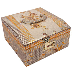 Kuber Industries Circle Design Wooden Jewellery Box/Organizer For Storing Makeup, Jewellery, Bangles, Cosmetics & Toiletries Items With 2 Bangle Rod, Mirror & Number Lock System (Gold)-47KM0541