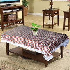 Heart Home Check Printed PVC 4 Seater Center Table Cover, Protector with White Lace Border, 40"x60" (Maroon)