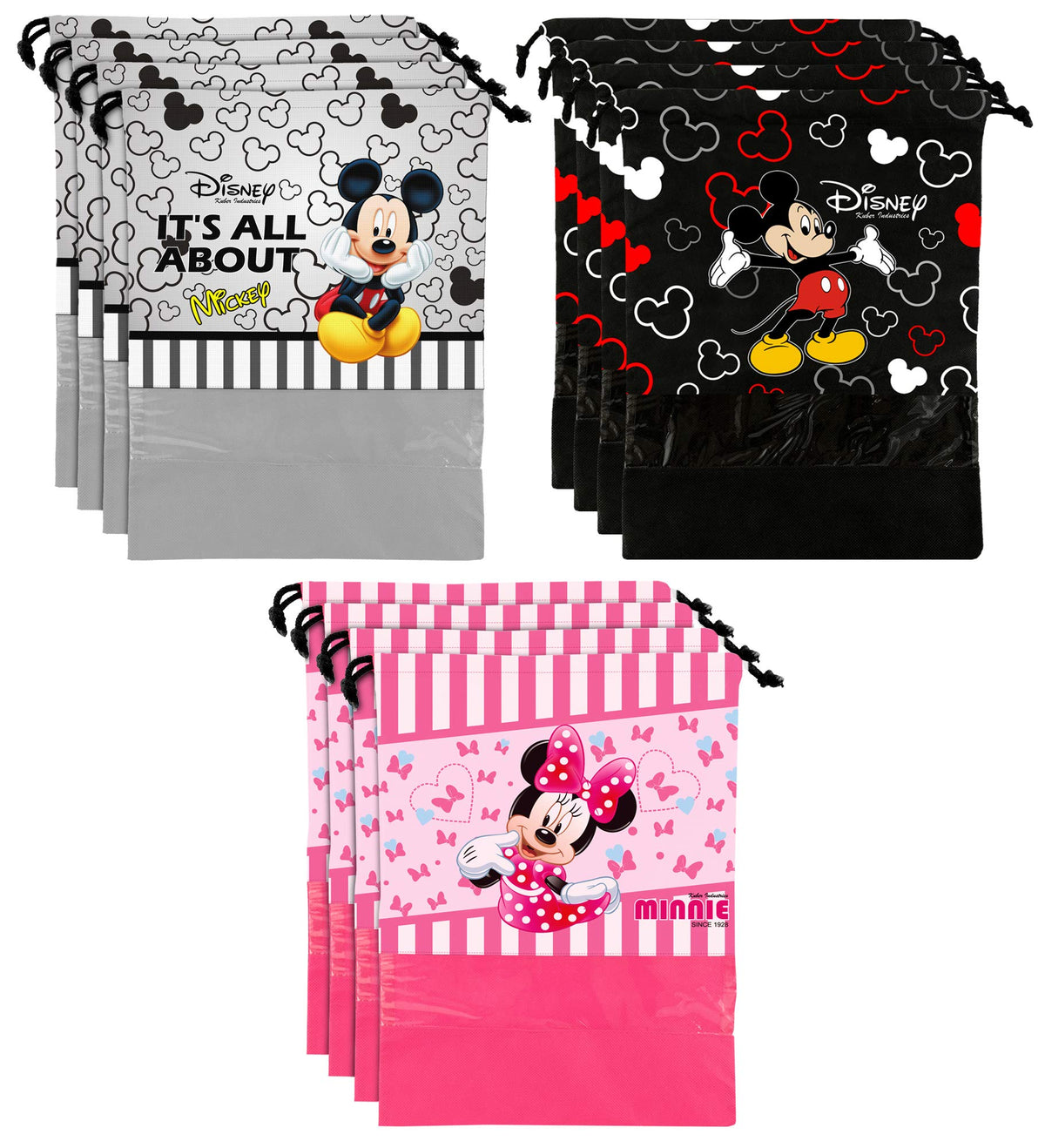 Kuber Industries Disney Print 12 Piece Non Woven Travel Shoe Cover, String Bag Organizer (Black & Grey & Pink) -HS_35_KUBMARTS18081
