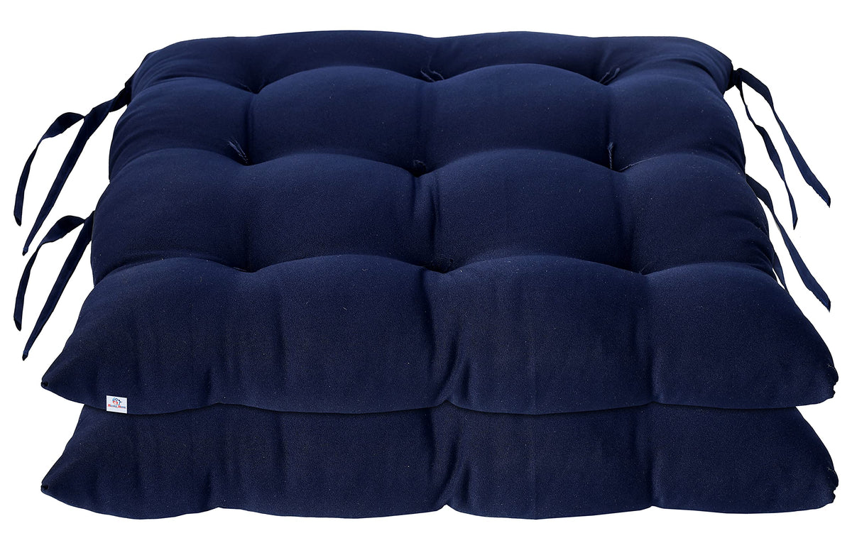 Heart Home Microfiber Square Chair Pad/Cushion for Office, Home or Car Sitting with Ties-Pack of 4, 18 * 18 Inch (Navy Blue), Standard, HS_37_HEARTH020855