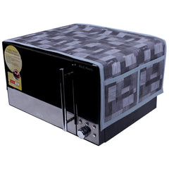 Kuber Industries 3D Checkered Design PVC Microwave Oven Top Cover 20 Liter with Utility 4 Pockets (Grey) - CTKTC40655