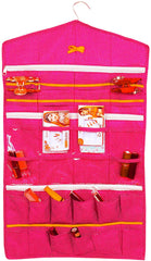 Kuber Industries Dot Printed Hanging Jewellery Organizer, Hanging Wall Pocket Storage Bag For Storing Earrings Necklace Bracelet Ring Accessory with Hanger (Pink), Standard