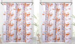 Kuber Industries Bamboo Printed PVC AC/Shower Curtain with Hooks,7 Feet- Pack of 2 (Orange)
