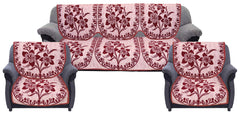 Kuber Industries Flower Print 6 Piece Velvet 5 Seater Sofa Cover Use Both Side, Living Room, Drawing Room, Bedroom, Guest Room - Maroon-KUBMART011152