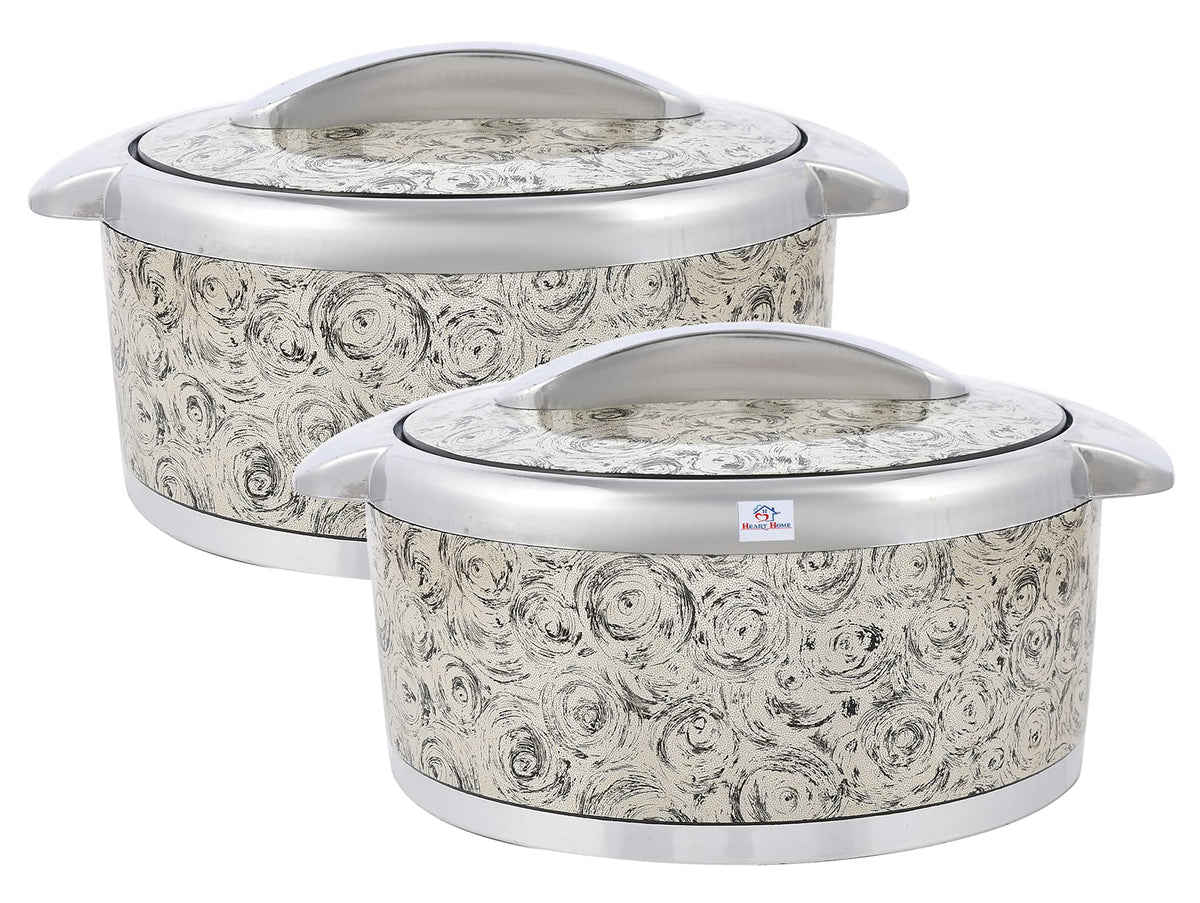 Heart Home Designer Inner Steel Casserole with Lid, 2000ml- Pack of 2 (Brown)-HS42KUBMART25019
