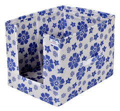 Heart Home Flower Printed Multiuses Non-Woven Closet Organizer With Handles (White & Blue) -HS43HEARTH26497