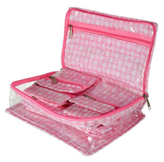 Kuber Industries Check Design Laminated PVC Travel Jewelry Organiser, Jewelry Storage Bags for Necklace, Earrings, Rings, Bracelet With 13 Transparent Pouches (Pink)-HS_38_KUBMART21261, Pack of 1