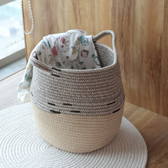 Kuber Industries Cotton Woven Storage Basket With Handle|Shelf Basket Hamper|Organizer for Toys, Socks, Cosmetic|Capacity 22 L|BEIGE|