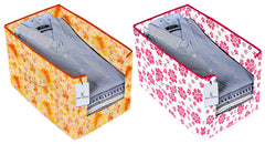 Kuber Industries Flower Printed 2 Piece Non Woven Shirt Stacker Wardrobe Organizer Set, (Pink, Ivory & Red) - CTKTC035015