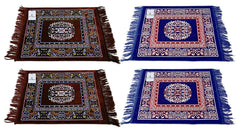 Heart Home 4 Pieces Velvet Prayer Mat/Aasan/Pooja Mat/Meditation Mat/Multipurpose Velvet Rug Mat 2 Ft X 2 Ft (Brown & Royal Blue) CTHH5764, Standard