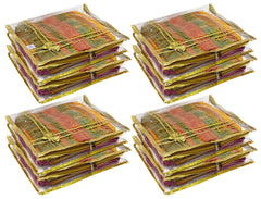 Heart Home Bow Design 3"inch Tranasparent PVC Foldable, Waterproof Saree Cover, Saree Organizer With Golden Border- Pack of 8 (Gold)-HS_38_HEARTH21557