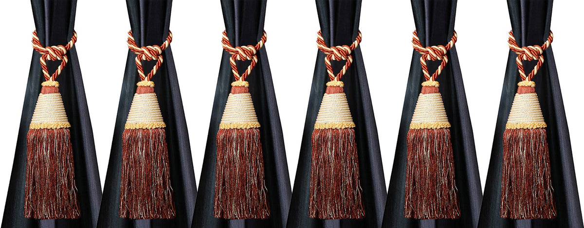 Kuber Industries Beads Beautiful Design Polyester 6 Pieces Curtain Tie Back Tassel Set (Light Brown) CTKTC33544