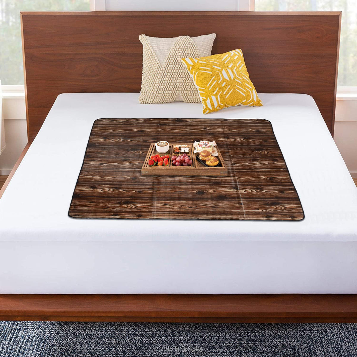 Kuber Industries Food Mat | Wooden Texture Bed Server | Laminated Bed Protector for Home | Bed Server for Bedsheet | 36 Inch | Dark Brown