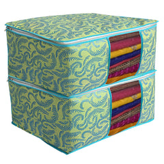 Kuber Industries Metalic Print 2 Piece Non woven Saree Cover Set (Green)