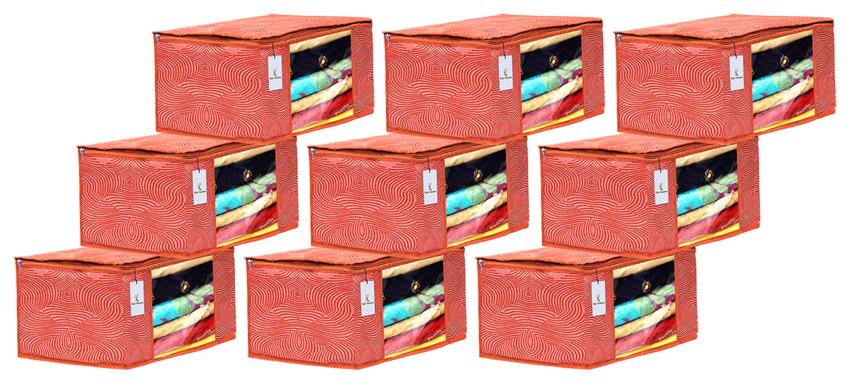 Kuber Industries Leheriya Design 9 Piece Non Woven Saree Cover, Large, Orange - CTKTC15190