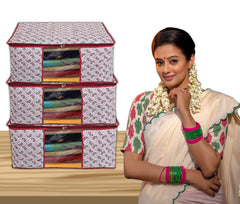 Homestic Set of 12 Foldable Non Woven saree covers with Zip|Saree & Clothes Organiser for wardrobe |Transparent Window With Premium Zipper|Suitable for Lehenga, Suit, Dress (White)