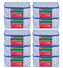 Heart Home Dot Printed Non-Woven Saree Cover, Cloth Organizer, Wardrobe Organiser With Tranasparent Window- Pack of 10 (Blue)-46HH0502
