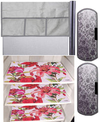 Kuber Industries Flower Design 3 Pieces PVC Fridge Mats,2 Piece Handle Cover and 1 Piece Fridge Top Cover (Silver) - CTKTC39676