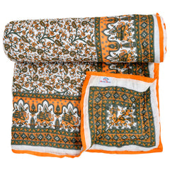Kuber Industries Heart Home Floral Print All-Season Microfiber Microfiber Filler Cotton Reversible Single Bed Quilt, Blanket 60"x90" (Orange)-48HH014