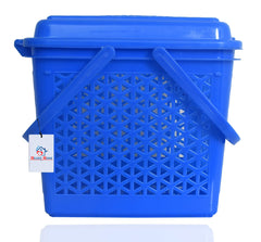 Heart Home Plastic Trendy Shopping Storage Basket with Handles|Small Bin for Shower|Closet, Kitchen, Garden (Blue)