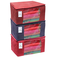 Kuber Industries Cotton 3 Pieces Three Layer Quilted Extra Large Saree Cover (Maroon, Blue & Pink)-CTKTC025487