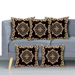 Kuber Industries Flower Design Velvet Pillows Covers for Couch Bed Sofa, Soild Soft Cushion Case, 16x16 Inches- Pack of 5 (Brown)