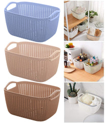 Heart Home Unbreakable Plastic 2 Pieces Multipurpose Large and Medium Size Flexible Storage Baskets/Fruit Vegetable Bathroom Stationary Home Basket with Handles (Brown & Grey) - CTHH18558