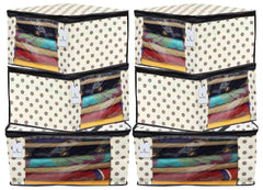Kuber Industries Polka Dots Printed 6 Pieces Non Woven Fabric Saree Cover/Clothes Organiser for Wardrobe Set with Transparent Window, Extra Large (Ivory)-KUBMART2799