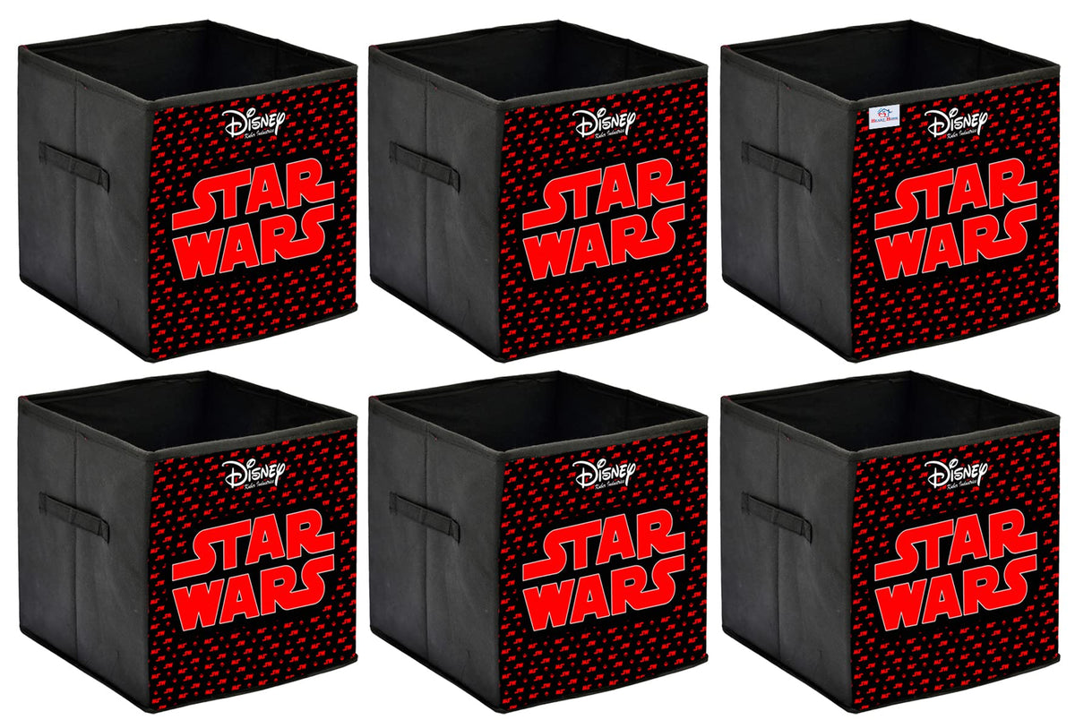 Heart Home Disney Star War Printed Non-Woven Foldable Storage Bin/Cube/Organizer For Toys, Clothes And Books With Handles- Pack of 6 (Black) -HS43HEARTH26298