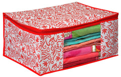 Kuber Industries Floral Printed Non-Woven Saree Cover, Clothes Organiser, Storage Bag For Wardrobe With Tranasparent Window- Pack of 6 (Pink)-HS43KUBMART26112