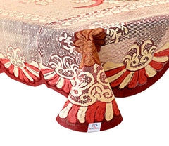 Heart Home Flower Printed Home Decorative Luxurious 4 Seater Cotton Center Table Cover/Table Cloth, 40"x60" (Pink & Brown)-44HH032