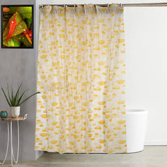 Kuber Industries CTKTC33769 Microfibre Flower Design Waterproof PVC Shower Curtain with 8 Hooks (54 inch x 84 inch, Standard, Yellow)