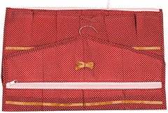 Kuber Industries Dot Printed Hanging Jewellery Organizer, Hanging Wall Pocket Storage Bag For Storing Earrings Necklace Bracelet Ring Accessory with Hanger (Red)