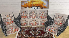 Kuber Industries Flower Cotton 6 Piece 5 Seater Sofa Cover Set (Standard, Brown) - CTKTC028710