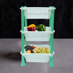 Kuber industries Plastic 2 Pieces 3 Layer Multi-Purpose Kitchen Storage Basket Rack (Green)-CTKTC25237