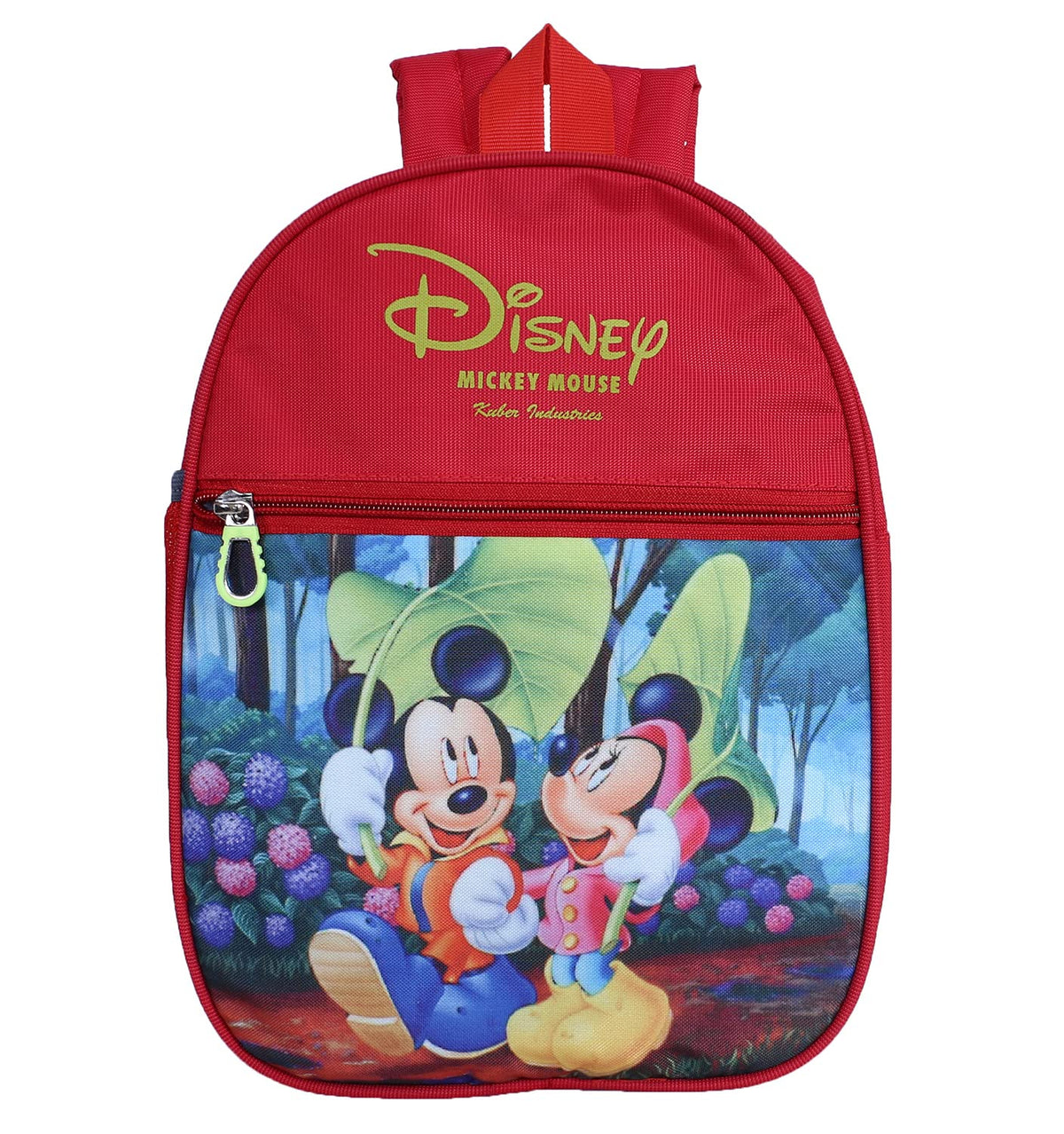 Kuber Industries Polyester Waterproof Disney Mickey & Minnie Mouse Print Backpack|Sturdy School Bag for Kids (Red)