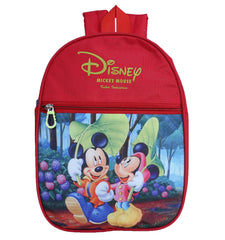 Kuber Industries Polyester Waterproof Disney Mickey & Minnie Mouse Print Backpack|Sturdy School Bag for Kids (Red)