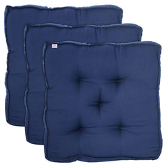 Heart Home Microfiber Square Chair Pad Seat Cushion for Car Pad|Indoor/Outdoor|Dining Living Room, Kitchen, Pack of 3 (Navy Blue)