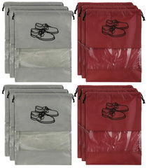 Kuber Industries 12 Piece Non Woven Travel Shoe Organizer Space Saving Fabric Storage Bags Organizer (Grey & Maroon)-KUBMART974