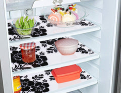 Kuber Industries Flower Design 3 Pieces PVC Refrigerator/Fridge Multipurpose Drawer Mat Set(Black & White)-CTKTC032696