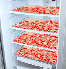 Kuber Industries Leaf Design 4 Pieces PVC Refrigerator/Fridge Multipurpose Drawer Mat Set (Red)