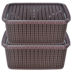 Heart Home Multipurposes Large M 20 Plastic Basket, Organizer For Kitchen, Countertops, Cabinets, Bathroom With Lids- Pack of 2 (Brown) -46HH064
