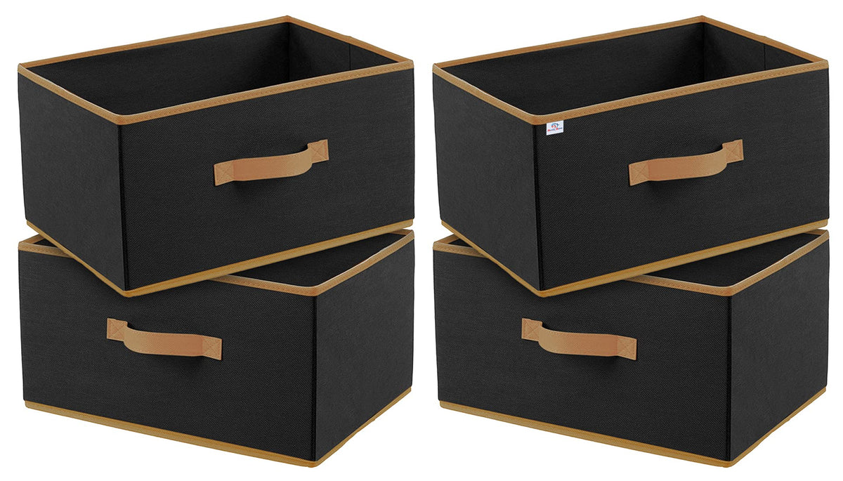 Heart Home Multipurposes Rectangular Flodable Storage Box, Drawer Storage and Cloth Organizer, Pack of 4 (Black)-HS40HEARTH23918