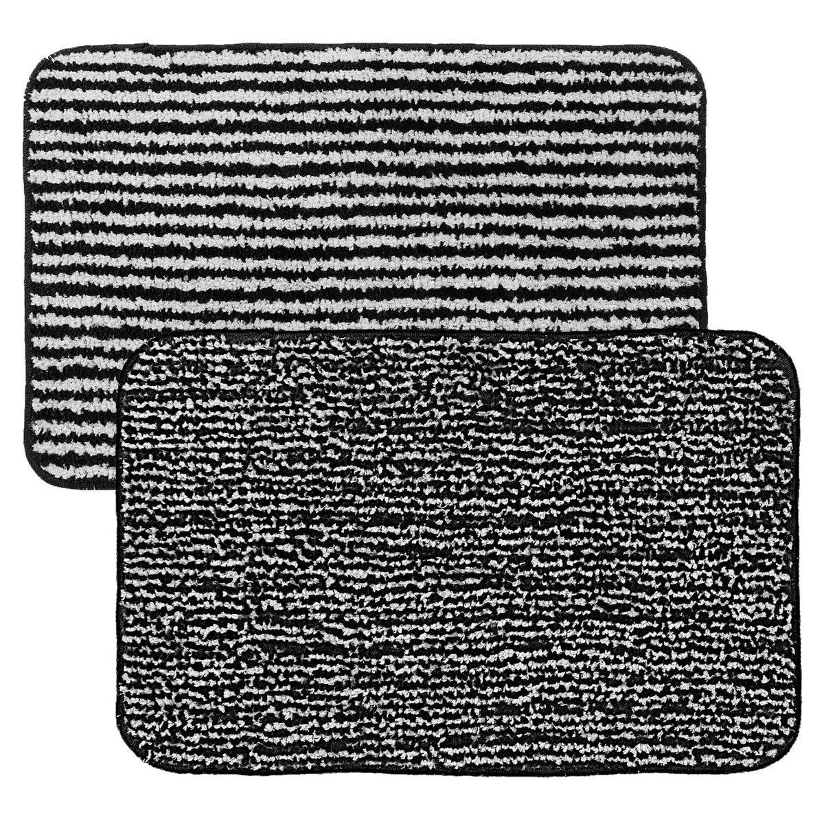 Kuber Industries Door mat | Microfiber Water Absorbant Floor Mat | Bold Stripes Pattern Entrance Mat for Kitchen, Bedside, Door, Living Room,60x40 cm, Pack of 2 (Black)