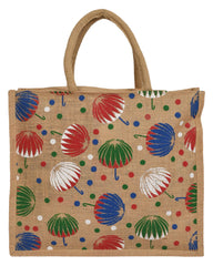 Kuber Industries Umbrella Print Jute Reusable Eco-Friendly Hand Bag/Grocery Bag For Man, Woman With Handle Pack Of 3 (Brown) 54KM4368