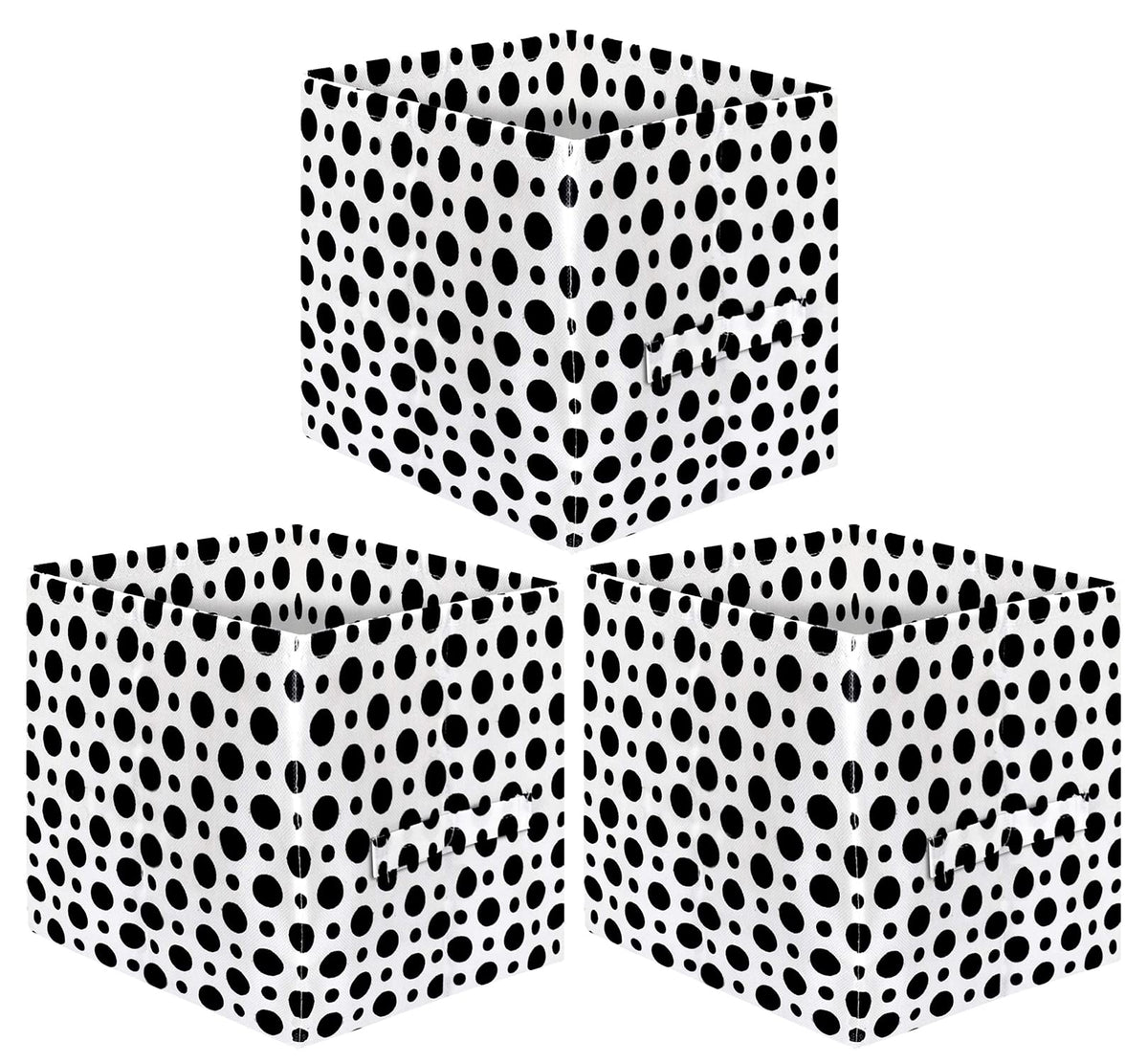 Kuber Industries Dot Printed Non-Woven Foldable Storage Bin/Cube/Organizer For Toys, Clothes And Books With Handles- Pack of 3 (Black & White) -HS43KUBMART26224