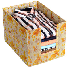 Kuber Industries Flower Printed Non-Woven Foldable Shirt Stacker Closet Organizer With Handles- Pack of 2 (Yellow)-HS43KUBMART26478