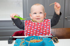 Kuber Industries Cotton 2 Pieces Waterproof Baby Apron with Two Baby Food Mat (Blue and Red), CTKTC13876