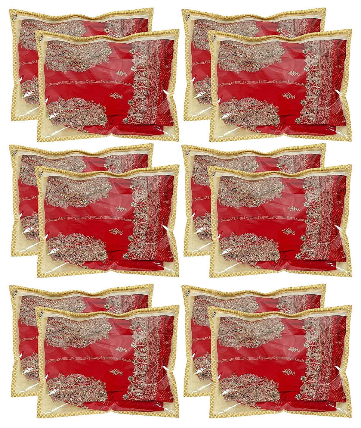 Kuber Industries 12 Pieces PVC Single Packing Saree Cover, Gold (CTKTC4040)